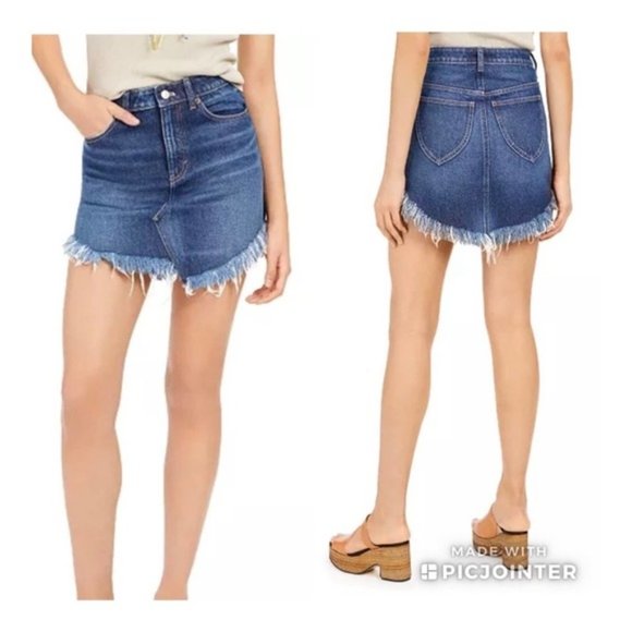 Free People Bailey Solid Denim Mini Skirt 27 NWOT - Picture 1 of 13